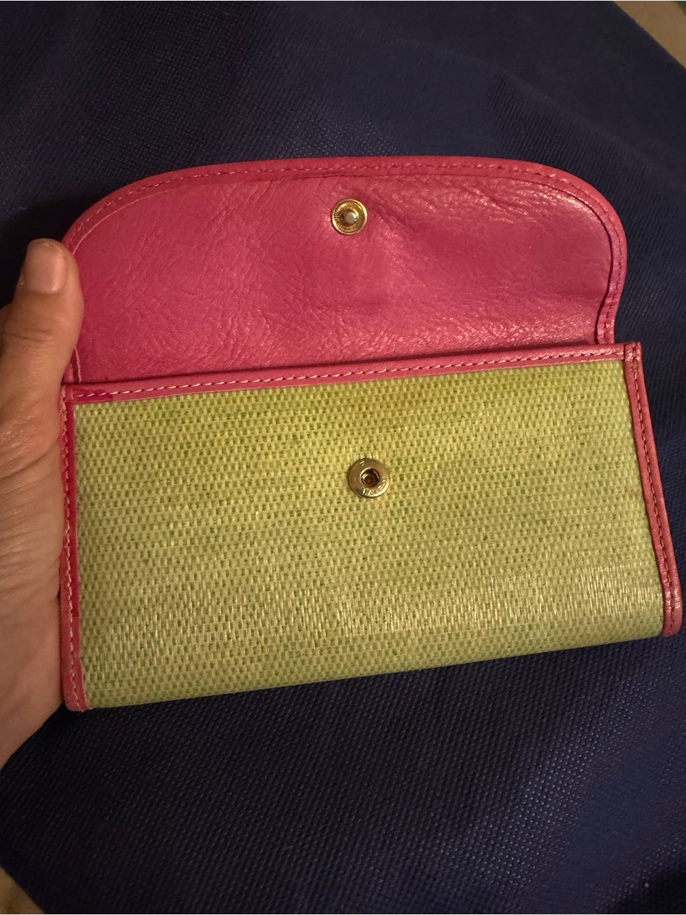 Dooney & Bourke Lime Green Leather Continental Wallet with Pink Trim - Picture 3 of 9